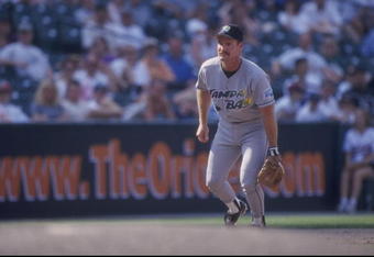 17 May 1998:  Infielder Wade Boggs of the Tampa Bay Devil Rays in action during a game against the Baltimore Orioles at Camden Yards in Baltimore, Maryland.  The Devil Rays won the game, 3-0. Mandatory Credit: Doug Pensinger  /Allsport