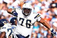 SAN DIEGO - SEPTEMBER 9:  Defensive Tackle Jamal Williams #76 of the San Diego Chargers celebrates the Chicago Bears' turnover on downs during the 4th quarter at Qualcomm Stadium September 9, 2007 in San Diego, California.  (Photo by Donald Miralle/Getty Images)