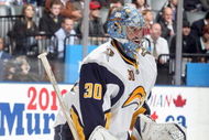 TORONTO - APRIL 8:  Ryan Miller #30 of the Buffalo Sabres guards the net against the Toronto Maple Leafs during their NHL game at the Air Canada Centre on April 8, 2009 in Toronto, Ontario. (Photo by: Dave Sandford/Getty Images)