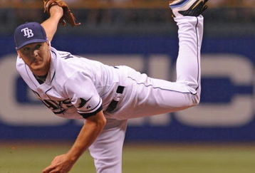 ST. PETERSBURG, FL - APRIL 13: Pitcher Scott Kazmir #19 of the Tampa Bay Rays starts against the New York Yankees April 13, 2009 in St. Petersburg, Florida.  (Photo by Al Messerschmidt/Getty Images)