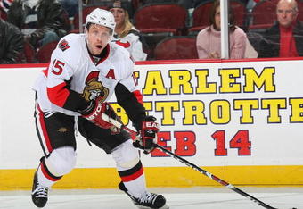 NEWARK, NJ - DECEMBER 19: Dany Heatley #15 of the Ottawa Senators skates against the New Jersey Devils on December 19, 2008 at the Prudential Center in Newark, New Jersey. (Photo by Bruce Bennett/Getty Images)
