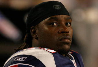 FOXBORO, MA - AUGUST 22: Laurence Maroney #39 of the New England Patriots sits out the second half against the Philadelphia Eagles during preseason action at Gillette Stadium on August 22, 2008 in Foxboro, Massachusetts. (Photo by Jim Rogash/Getty Images)