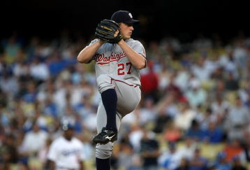 LOS ANGELES, CA - MAY 07:  Pitcher Jordan Zimmermann #27 of the Washington Nationals throws a pitch against the Los Angeles Dodgers on May 7, 2009 at Dodger Stadium in Los Angeles, California.  The Nationals won 11-9.  (Photo by Stephen Dunn/Getty Images)