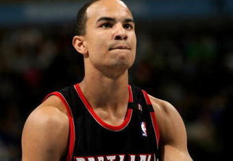 DENVER - MARCH 05:  Jerryd Bayless #4 of the Portland Trail Blazers takes a free throw against the Denver Nuggets during NBA action at the Pepsi Center on March 5, 2009 in Denver, Colorado. The Nuggets defeated the Trail Blazers 106-90. NOTE TO USER: User expressly acknowledges and agrees that, by downloading and/or using this Photograph, user is consenting to the terms and conditions of the Getty Images License Agreement.  (Photo by Doug Pensinger/Getty Images)