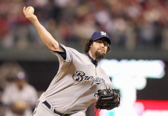 PHILADELPHIA - OCTOBER 2:  Eric Gagne #38 of the Milwaukee Brewers pitches against the Philadelphia Phillies during Game 2 of the NLDS Playoffs at Citizens Bank Ballpark on October 2, 2008 in Philadelphia, Pennsylvania. (Photo by: Nick Laham/Getty Images)