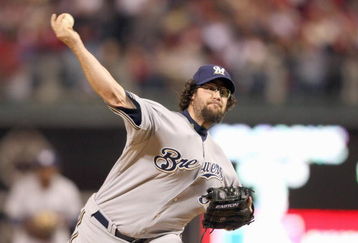 PHILADELPHIA - OCTOBER 2:  Eric Gagne #38 of the Milwaukee Brewers pitches against the Philadelphia Phillies during Game 2 of the NLDS Playoffs at Citizens Bank Ballpark on October 2, 2008 in Philadelphia, Pennsylvania. (Photo by: Nick Laham/Getty Images)