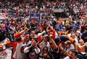 UNIONDALE, NY - JUNE 26:  Islander fans cheer after John Tavares is picked number one overall in the 2009 NHL Entry Draft by the New York Islander during the Islanders Draft Party on June 26, 2009 at Nassau Coliseum in Uniondale, New York.  (Photo by Mike Stobe/Getty Images)