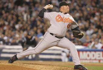 BRONX, NY - APRIL 8:  Sidney Ponson #43 of the Baltimore Orioles pitches against the New York Yankees during the game at Yankee Stadium on April 8, 2005 in Bronx, New York.  The Orioles defeated the Yankees 12-5.  (Photo by Jim McIsaac/Getty Images)    