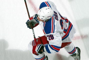 UNIONDALE, NY - MARCH 05:  Colton Orr #28 of the New York Rangers warms up before playing against the New York Islanders on March 5, 2009 at Nassau Coliseum in Uniondale, New York.  (Photo by Jim McIsaac/Getty Images)