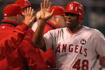 OAKLAND, CA - MAY 04:  Tori Hunter #48 of the Los Angeles Angels of Anaheim celebrates after scoring on a RBI double hit by Michael Napoli in the fifth inning against the Oakland Athletics during a Major League Baseball game on May 4, 2009 at the Oakland Coliseum in Oakland, California.  (Photo by Jed Jacobsohn/Getty Images)