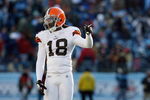 NASHVILLE, TN - DECEMBER 7:   Donte Stallworth #18 of the Cleveland Browns points on the field during the game against the Tennessee Titans on December 7, 2008 at LP Field in Nashville, Tennessee.  (Photo by Kevin C. Cox/Getty Images)