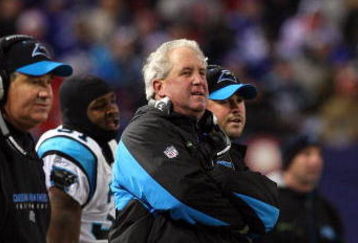 EAST RUTHERFORD, NJ - DECEMBER 21:  Head coach John Fox of the Carolina Panthers looks on against the New York Giants on December 21, 2008 at Giants Stadium in East Rutherford, New Jersey.  (Photo by Jim McIsaac/Getty Images)