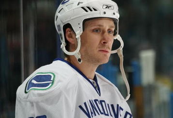UNIONDALE, NY - NOVEMBER 17: Lawrence Nycholat #32 of the Vancouver Canucks takes part in warmups prior to his game against the New York Islanders on November 17, 2008 at the Nassau Coliseum in Uniondale, New York. (Photo by Bruce Bennett/Getty Images)