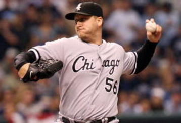 ST PETERSBURG, FL - OCTOBER 03:  Starting pitcher Mark Buehrle #56 of the Chicago White Sox pitches against the Tampa Bay Rays in Game 2 of the American Leaugue Divisional Series at Tropicana Field on October 3, 2008 in St. Petersburg, Florida. (Photo by Doug Benc/Getty Images)