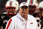 COLLEGE PARK, MD - SEPTEMBER 13:  Head coach Ralph Friedgen of the Maryland Terrapins watches player warm-ups prior to the game against the West Virginia Mountaineers on September 13, 2007 at Byrd Stadium in College Park, Maryland.  (Photo by Jamie Squire/Getty Images)