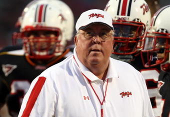 COLLEGE PARK, MD - SEPTEMBER 13:  Head coach Ralph Friedgen of the Maryland Terrapins watches player warm-ups prior to the game against the West Virginia Mountaineers on September 13, 2007 at Byrd Stadium in College Park, Maryland.  (Photo by Jamie Squire/Getty Images)