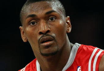 LOS ANGELES, CA - MAY 12:  Ron Artest #96 of the Houston Rockets looks on against the Los Angeles Lakers in Game Five of the Western Conference Semifinals during the 2009 NBA Playoffs at Staples Center on May 12, 2009 in Los Angeles, California. NOTE TO USER: User expressly acknowledges and agrees that, by downloading and or using this photograph, User is consenting to the terms and conditions of the Getty Images License Agreement.  (Photo by Stephen Dunn/Getty Images)