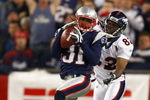 FOXBORO, MA - OCTOBER 20: Darrell Jackson #82 of the Denver Broncos has a pass intended for him intercepted by Brandon Meriweather #31 of New England Patriots at Gillette Stadium on October 20, 2008 in Foxboro, Massachusetts. (Photo by Jim Rogash/Getty Images)