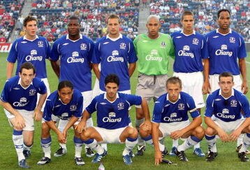 BRIDGEVIEW, IL - JULY 30:  (L-R, Back to Front Row) Dan Gosling #8, Joseph Yobo #9, Phil Jagielka #6, goalkeeper Tim Howard #1, Jack Rodwell #4, Joleon Lescott #5, Leighton Baines #3, Steven Piennar #7, Mikel Arteta #10, Phil Neville #2 and Jose Baxter #11 of Everton FC pose for a team photo prior to a club friendly match against the Chicago Fire on July 30, 2008 at Toyota Park in Bridgeview, Illinois. The Fire defeated Everton FC 2-0. (Photo by Jonathan Daniel/Getty Images)