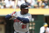 OAKLAND, CA - JUNE 11: Delmon Young #21 of the Minnesota Twins bats against the Oakland Athletics during a Major League Baseball game on June 11, 2009 at the Oakland Coliseum in Oakland, California.  (Photo by Jed Jacobsohn/Getty Images)