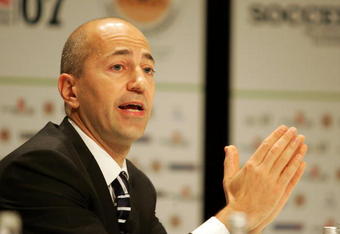 SANDTON, SOUTH AFRICA - NOVEMBER 26:  Ivan Gazidis, deputy Commissioner of MLS, speaks at the opening ceremony of Soccerex 2007 at Sandton Convention Centre on November 26, 2007 in Sandton, South Africa. The 11th annual event will bring together delegates and exhibitors from the international football industry and will run from 25-28 November. (Photo by Lefty Shivambu/Gallo Images/Getty Images)