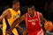 LOS ANGELES, CA - MAY 12:  Ron Artest #96 of the Houston Rockets drives on Trevor Ariza #3 the first quarter of Game Five of the Western Conference Semifinals during the 2009 NBA Playoffs at Staples Center on May 12, 2009 in Los Angeles, California. NOTE TO USER: User expressly acknowledges and agrees that, by downloading and or using this photograph, User is consenting to the terms and conditions of the Getty Images License Agreement.  (Photo by Stephen Dunn/Getty Images)