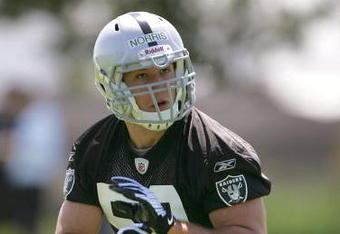 ALAMEDA, CA - MAY 08:  Slade Norris #58 of the Oakland Raiders runs drills during the Raiders minicamp at the team's permanent training facility on May 8, 2009 in Alameda, California.  (Photo by Ezra Shaw/Getty Images)