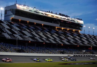 DAYTONA BEACH, FL - JULY 02: A general view of cars driving during practice for the NASCAR Sprint Cup Series Coke Zero 400 at Daytona International Speedway on July 2, 2009 in Daytona Beach, Florida.  (Photo by Streeter Lecka/Getty Images)