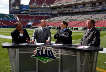 TAMPA, FL - FEBRUARY 01: (L-R) The ESPN pregame show with host Mike Tirico and analysts Trent Dilfer, Steve Young and Ron Jaworski before Super Bowl XLIII on February 1, 2009 at Raymond James Stadium in Tampa, Florida.  (Photo by Jamie Squire/Getty Images)