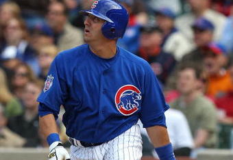CHICAGO - MAY 27: Jake Fox #5 of the Chicago Cubs hits the ball against the Pittsburgh Pirates on May 27, 2009 at Wrigley Field in Chicago, Illinois. The Cubs defeated the Pirates 5-2. (Photo by Jonathan Daniel/Getty Images)