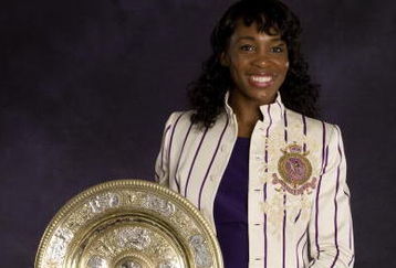 LONDON - JULY 7:  In this handout image provided by the AELTC, Venus Williams of the USA, the Winner of the Women's Singles Tennis Wimbledon 2008, poses with the trophies at the Champions Dinner held at the Hotel Intercontinental Park Lane on July 7, 2008 in London, England. (Photo by Tom Lovelock/AELTC via Getty Images)