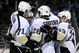 SAN JOSE, CA - OCTOBER 28: (L-R) Evgeni Malkin #71, Sidney Crosby #87 and Alex Goligoski #13 of the Pittsburgh Penguins congratulate Ruslan Fedotenko #26 after Fedotenko scored a third period goal against the San Jose Sharks during the NHL game at HP Pavilion on October 28, 2008 in San Jose, California. The Sharks defeated the Penguins 2-1. (Photo by Christian Petersen/Getty Images)