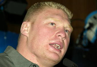 NEW YORK - MARCH 11:  Wrestler Brock Lesnar attends a press conference to promote Wrestlemania XX at Planet Hollywood March 11, 2004 in New York City.  (Photo by Peter Kramer/Getty Images)