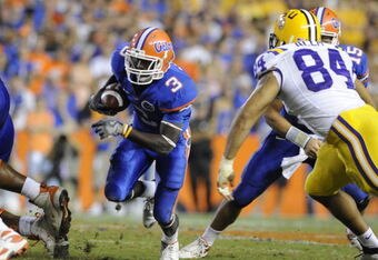 GAINESVILLE, FL - OCTOBER 11: Running back Chris Rainey #3 of the Florida Gators rushes upfield against the LSU Tigers at Ben Hill Griffin Stadium on October 11, 2008 in Gainesville, Florida.  (Photo by Al Messerschmidt/Getty Images) 