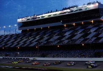 DAYTONA BEACH, FL - JULY 02:  A general view of cars driving during practice for the NASCAR Sprint Cup Series Coke Zero 400 at Daytona International Speedway on July 2, 2009 in Daytona Beach, Florida.  (Photo by Streeter Lecka/Getty Images)