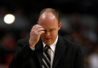 CHICAGO - MARCH 06:  Head coach Scott Skiles of the Milwaukee Bucks reacts against the Chicago Bulls at the United Center on March 6, 2009 in Chicago, Illinois.  NOTE TO USER: User expressly acknowledges and agreees that, by downloading and/or using this Photograph, User is consenting to the terms and conditions of the Getty Images License Agreement.  (Photo by Jonathan Daniel/Getty Images)