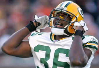 CINCINNATI, OH - OCTOBER 30:  Safety Nick Collins #36 of the Green Bay Packers reacts after dropping an interception against the Cincinnati Bengals during the NFL game at Paul Brown Stadium on October 30, 2005 in Cincinnati, Ohio. The Bengals defeated the Packers 21-14.  (Photo by Andy Lyons/Getty Images)