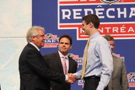 MONTREAL - JUNE 26:  President & GM Glen Sather of the New York Rangers shakes hands with draft pick Chris Kreider while Professional Scout Jeff Gorton looks on during the first round of the 2009 NHL Entry Draft at the Bell Centre on June 26, 2009 in Montreal, Quebec, Canada. (Photo by Bruce Bennett/Getty Images)