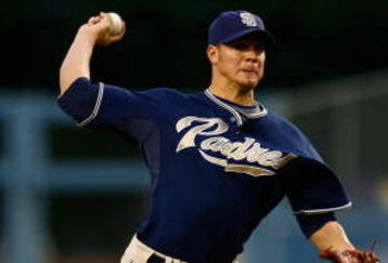 LOS ANGELES, CA - MAY 01:  Jake Peavy #44 of the San Diego Padres throws a pitch against the Los Angeles Dodgers at Dodger Stadium on May 1, 2009 in Los Angeles, California. The Dodgers defeated the Padres 1-0.  (Photo by Jeff Gross/Getty Images)