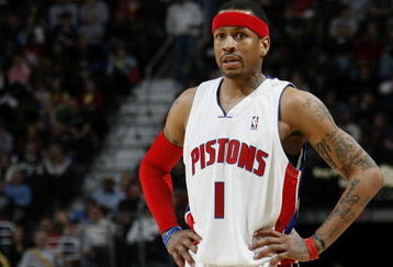 CLEVELAND - FEBRUARY 22:  Allen Iverson #1 of the Detroit Pistons looks on while playing the Cleveland Cavaliers on February 22, 2009 at the Quicken Loans Arena in Cleveland, Ohio. Cleveland won the game 99-78. NOTE TO USER: User expressly acknowledges and agrees that, by downloading and or using this photograph, User is consenting to the terms and conditions of the Getty Images License Agreement.  (Photo by Gregory Shamus/Getty Images)