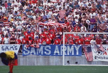25 Jun 1995: USA Soccer fans, Sam''s Army, support their team during the US Cup at Rutgers Stadium in Rutgers, New Jersey.