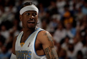 DENVER - APRIL 28:  Allen Iverson #3 of the Denver Nuggets looks on against the Los Angeles Lakers in Game Four of the Western Conference Quarterfinals during the 2008 NBA Playoffs at the Pepsi Center on April 28, 2008 in Denver, Colorado. The Lakers defeated the Nuggets 107-101 and clinched their playoff series 4-0.  NOTE TO USER: User expressly acknowledges and agrees that, by downloading and or using this photograph, user is consenting to the term and conditions of the Getty Images License Agreement.  (Photo by Doug Pensinger/Getty Images)
