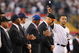 NEW YORK - JULY 15:  Hall of Famers Luis Aparicio, Ozzie Smith, Robin Yount, Ernie Banks and Cal Ripken Jr. look on as American League All-Star Derek Jeter #2 of the New York Yankees salutes the crowd in pregame ceremonies during the 79th MLB All-Star Game against the National League All-Stars at Yankee Stadium on July 15, 2008 in New York, New York. (Photo by Nick Laham/Getty Images)