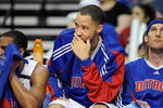 AUBURN HILLS, MI - APRIL 26:  (L-R) Arron Afflalo #28, Tayshaun Prince #22 and Walter Herrmann #5 of the Detroit Pistons sit on the bench in Game Four of the Eastern Conference Quarterfinals against the Cleveland Cavaliers during the 2009 NBA Playoffs at the Palace of Auburn Hills on April 26, 2009 in Auburn Hills, Michigan.  The Cavaliers won 99-78.  NOTE TO USER: User expressly acknowledges and agrees that, by downloading and or using this photograph, User is consenting to the terms and conditions of the Getty Images License Agreement.  (Photo by Gregory Shamus/Getty Images)