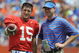 GAINESVILLE, FL - APRIL 18: Quarterback Tim Tebow #15 of the University of Florida talks with quarterbacks coach Scott Loeffler  during the spring football Orange and Blue game April 18, 2009 at Ben Hill Griffin Stadium in Gainesville, Florida.  (Photo by Al Messerschmidt/Getty Images)