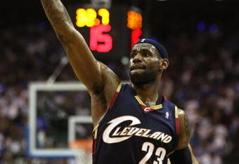 ORLANDO, FL - MAY 30:  LeBron James #23 of the Cleveland Cavaliers watches his shot against the Orlando Magic in Game Six of the Eastern Conference Finals during the 2009 Playoffs at Amway Arena on May 30, 2009 in Orlando, Florida. NOTE TO USER: User expressly acknowledges and agrees that, by downloading and or using this photograph, User is consenting to the terms and conditions of the Getty Images License Agreement  (Photo by Elsa/Getty Images)