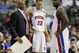 AUBURN HILLS, MI - APRIL 26: Head coach Michael Curry of the Detroit Pistons talks with Tayshaun Prince #22 and Jason Maxiell #54 while playing the Cleveland Cavaliers in Game Four of the Eastern Conference Quarterfinals during the 2009 NBA Playoffs at the Palace of Auburn Hills on April 26, 2009 in Auburn Hills, Michigan. Cleveland won the game 99-78 to win the series 4-0. NOTE TO USER: User expressly acknowledges and agrees that, by downloading and or using this photograph, User is consenting to the terms and conditions of the Getty Images License Agreement.  (Photo by Gregory Shamus/Getty Images)