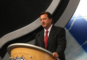 MONTREAL - JUNE 26:  Edmonton Oilers General Manager Steve Tambellini speaks from the podium during the first round of the 2009 NHL Entry Draft at the Bell Centre on June 26, 2009 in Montreal, Quebec, Canada. (Photo by Bruce Bennett/Getty Images)