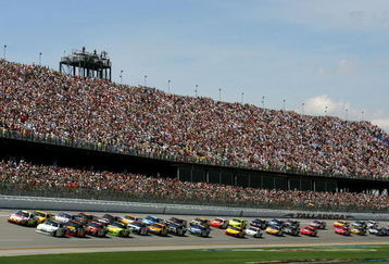TALLADEGA, AL - APRIL 26:  Juan Pablo Montoya, driver of the #42 Tums Dual Action Chevrolet, leads the field to the green flag during the NASCAR Sprint Cup Series Aaron's 499 at Talladega Superspeedway on April 26, 2009 in Talladega, Alabama.  (Photo by Todd Warshaw/Getty Images)