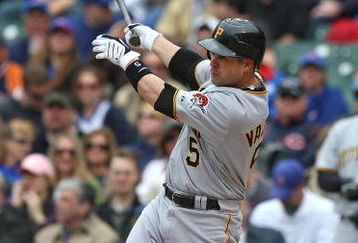 CHICAGO - MAY 27: Ramon Vazquez #5 of the Pittsburgh Pirates takes a swing against the Chicago Cubson May 27, 2009 at Wrigley Field in Chicago, Illinois. The Cubs defeated the Pirates 5-2. (Photo by Jonathan Daniel/Getty Images)